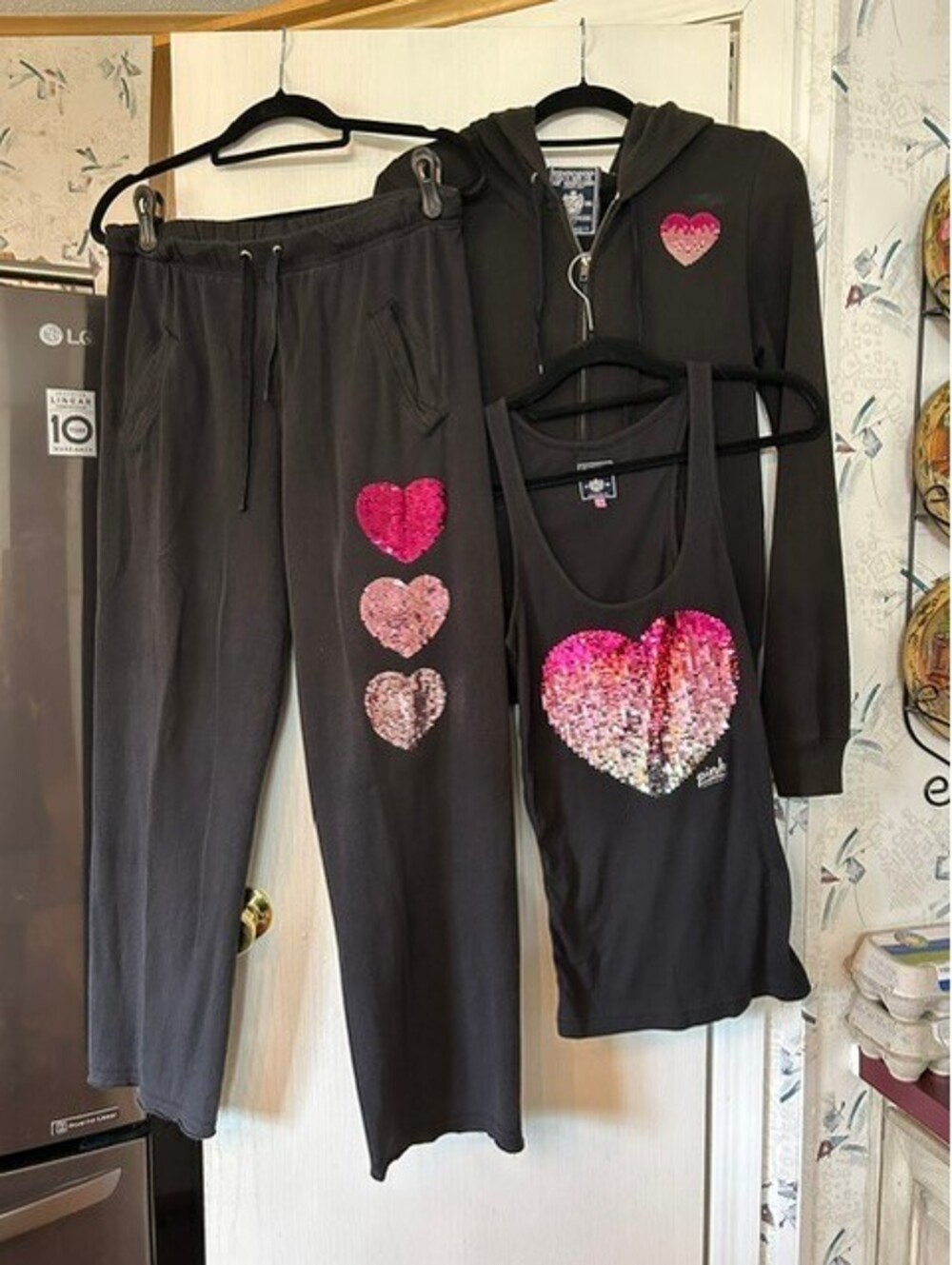 Victoria Secret Pink Sequin Heart set 3 Piece
